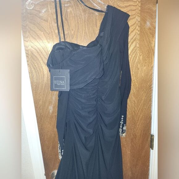 Mac Duggal Black Foldover Long Sleeve Jeweled Midi Dress SIZE 6 NWT Retail $258 - Picture 12 of 14